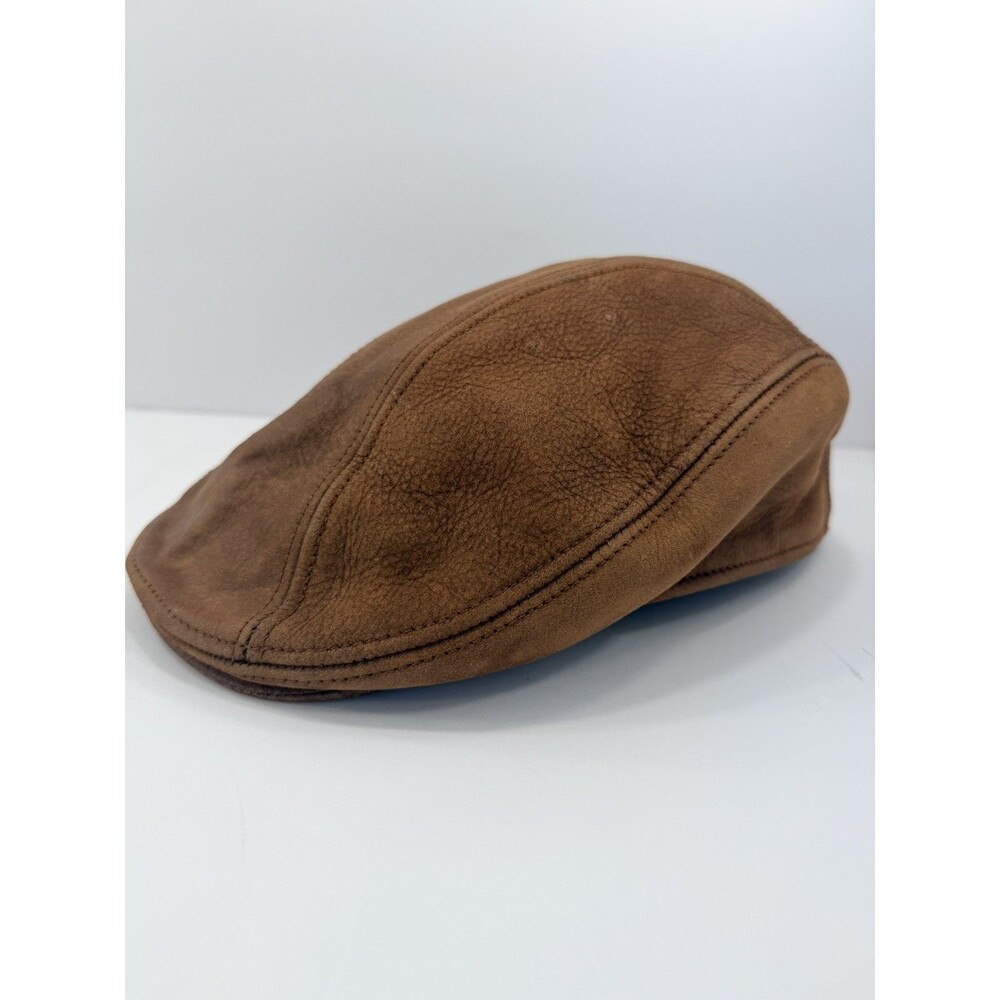 Vtg HC Henschel Brown Leather Flat Cap S/M Union Made USA Supple Soft Patina